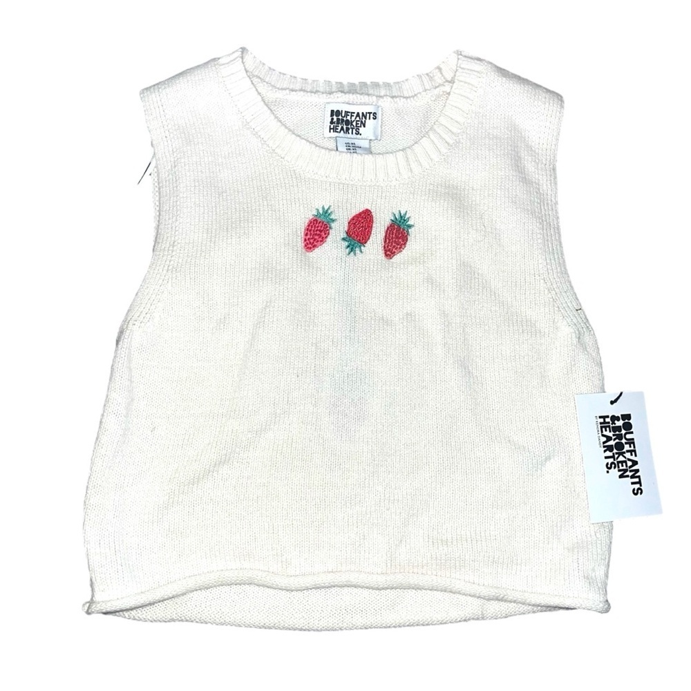 Bouffants and broken hearts strawberry knitted vest